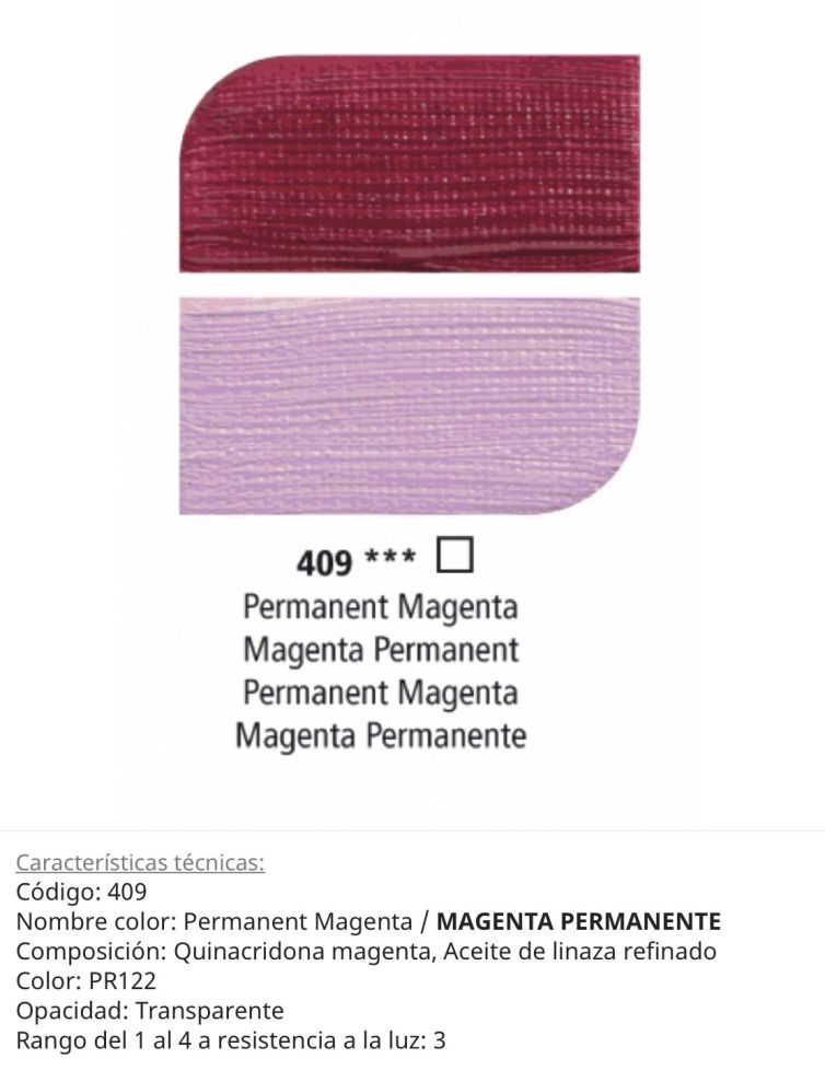 Pintura óleo Permament Magenta/ Magenta Permanente, 409, 38 ml , Graduate Oil, Daler Rowney