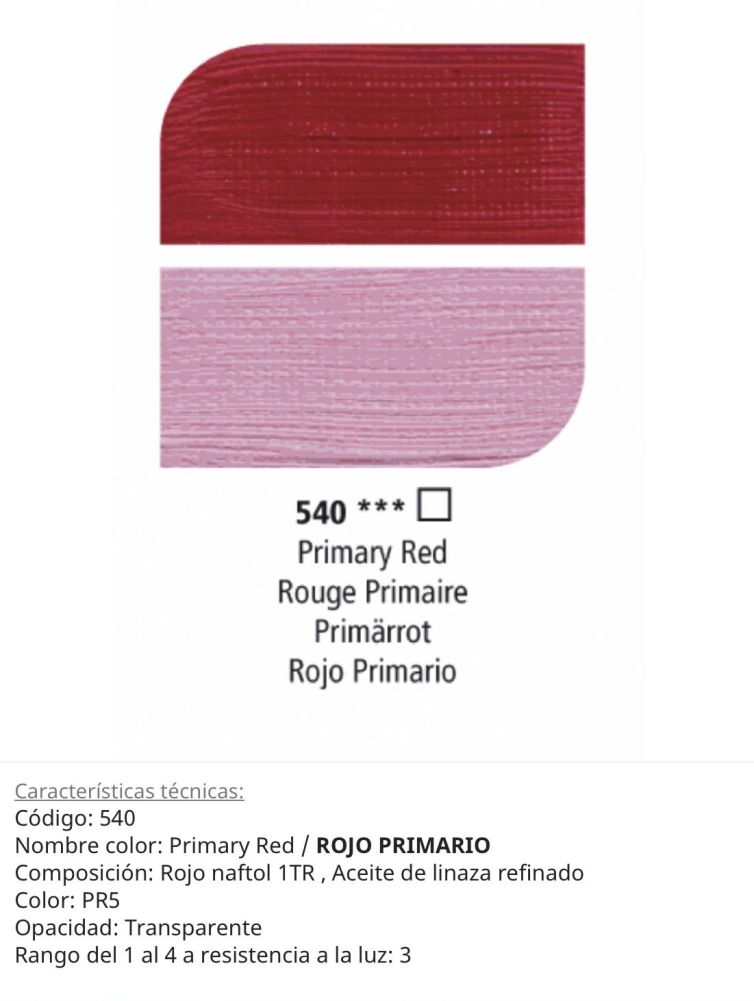 Pintura óleo Primary Red/ Rojo Primario, 540, 38 ml, Graduate Oil, Daler Rowney