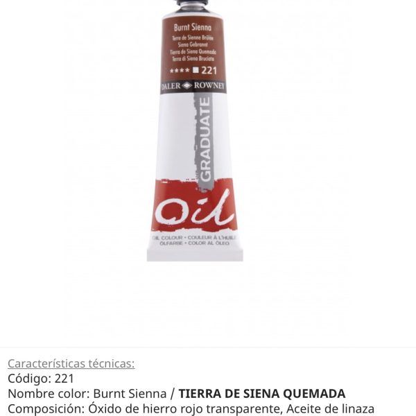 Pintura óleo , Burnt Sienna / Tierra deSiena quemada, 221, 38 ml , Graduate Oil, Daler Rowney