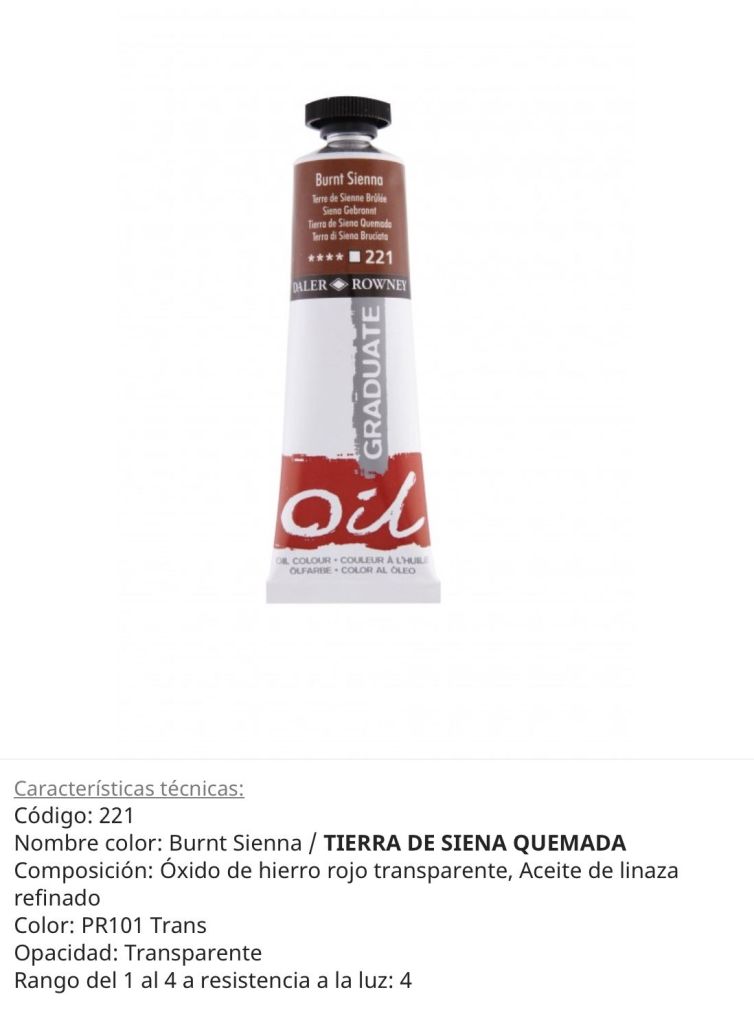 Pintura óleo , Burnt Sienna / Tierra deSiena quemada, 221, 38 ml , Graduate Oil, Daler Rowney