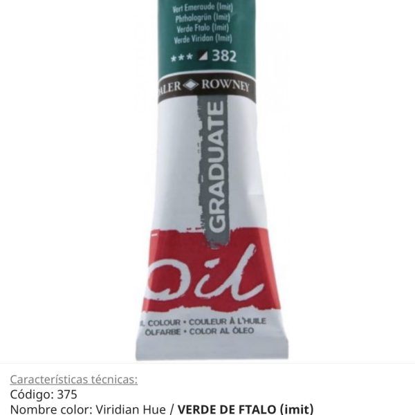 Pintura óleo Viridiam Hue/ Verde de Ftalo ( imit) Graduate Oil, Daler Rowney