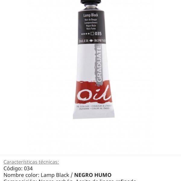 Pintura óleo Lamp Black, negro humo, 034, 38 ml , Daler Rowney