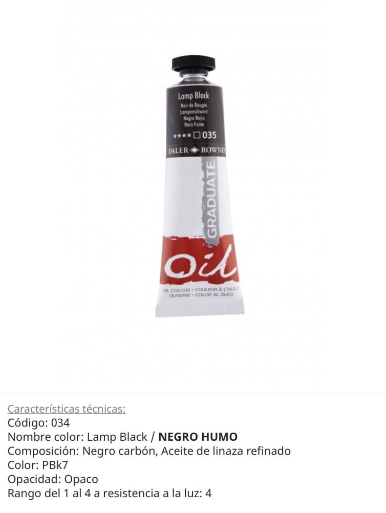 Pintura óleo Lamp Black, negro humo, 034, 38 ml , Daler Rowney