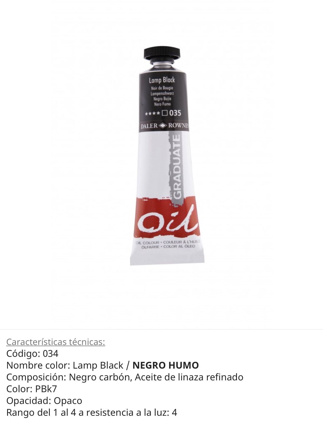 Pintura óleo Lamp Black, negro humo, 034, 38 ml , Daler Rowney