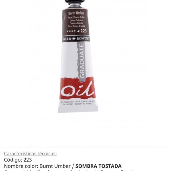 Óleo Burnt Umber/ Sombra Tostada, 223, 38 ml, Graduate Oil, Daler Rowney
