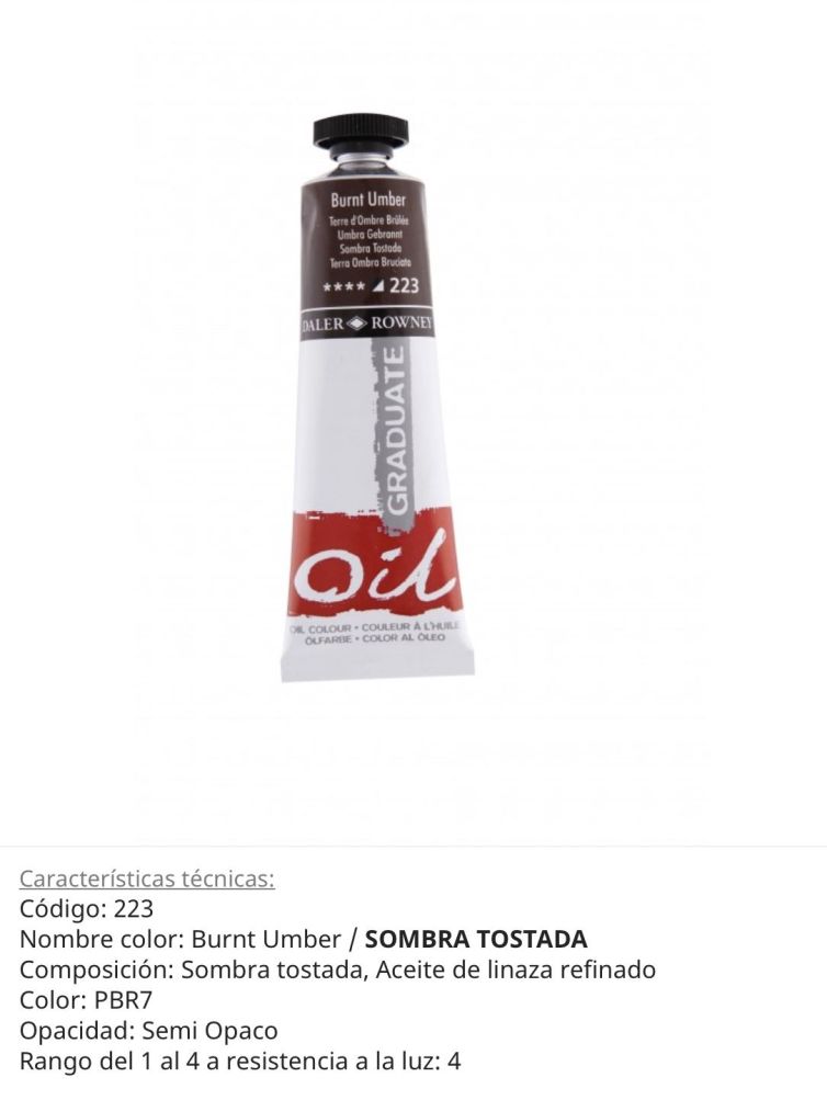 Óleo Burnt Umber/ Sombra Tostada, 223, 38 ml, Graduate Oil, Daler Rowney