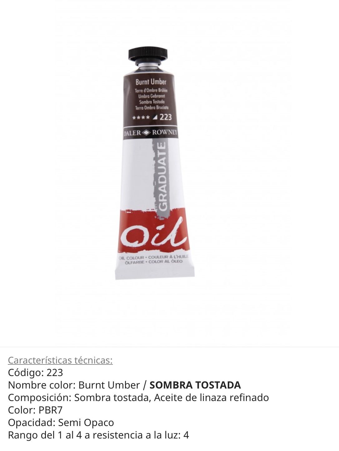 Óleo Burnt Umber/ Sombra Tostada, 223, 38 ml, Graduate Oil, Daler Rowney
