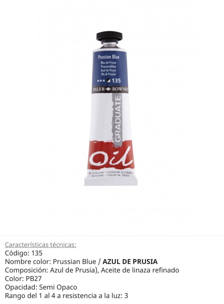 Pintura óleo prussian blue/azul de Prusia , 38 ml, Graduate Oil, Daler Rowney
