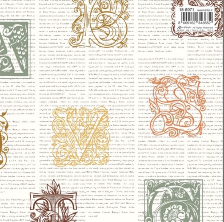 Papel decoupage KARTOS, Texto y monogramas, 70 x 100 cm, 8971