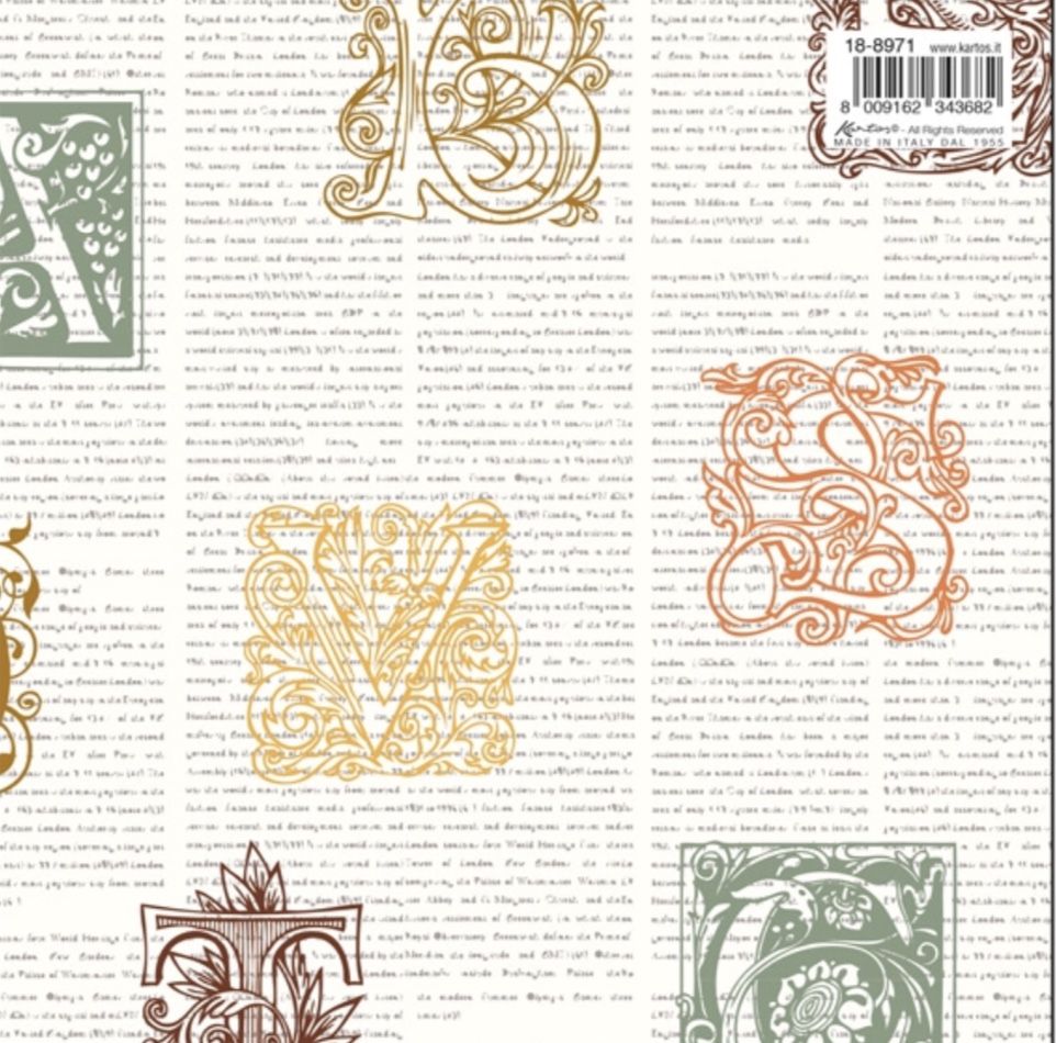 Papel decoupage KARTOS, Texto y monogramas, 70 x 100 cm, 8971