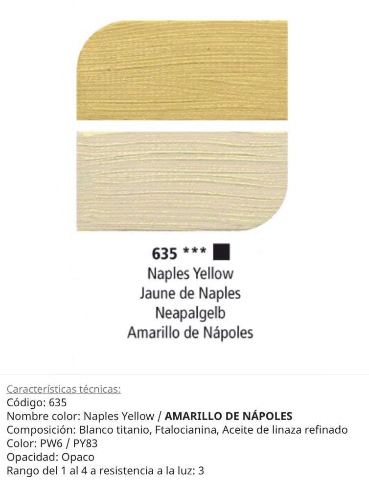Pintura óleo Naples Yellow/ Amarillo Nápoles, 635, 38 ml , Graduate Oil, Daler Rowney