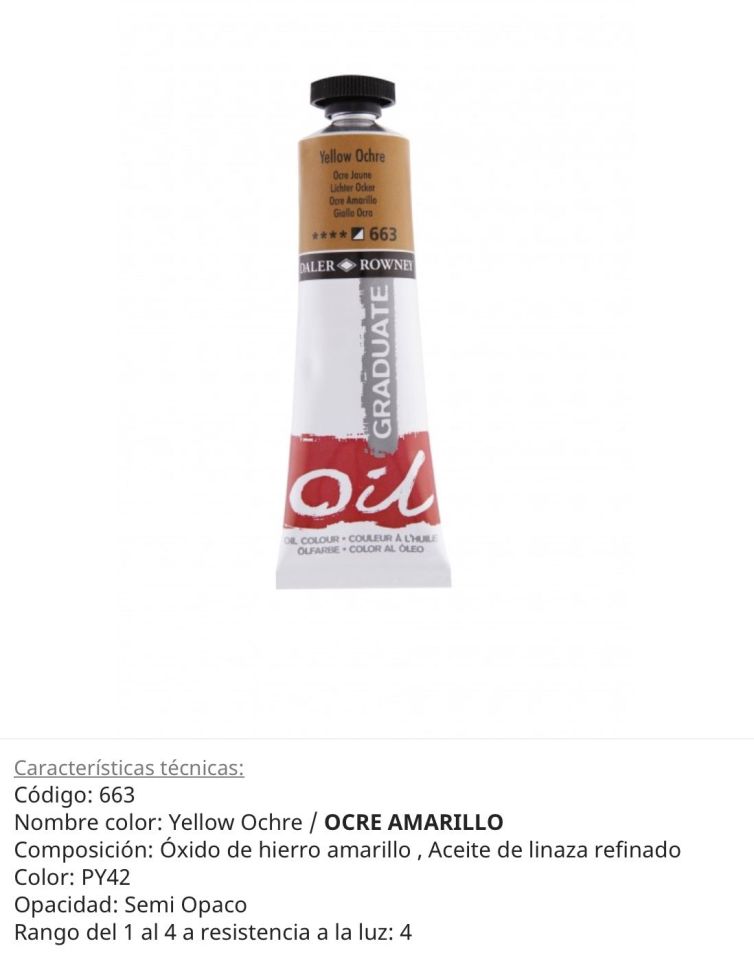 Pintura óleo Yellow Ochre / Ocre Amarillo, 663, 38 ml , Graduate Oil, Daler Rowney