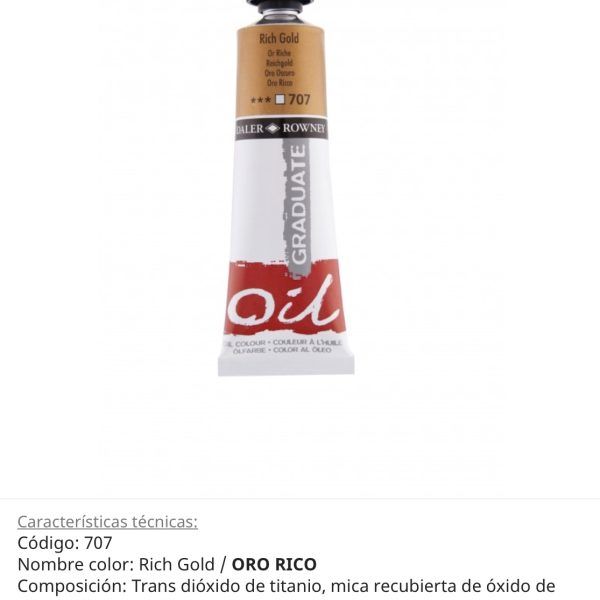Pintura óleo Rich Gold/ Oro Rico , 707, 38 ml , Graduate, Daler Rowney