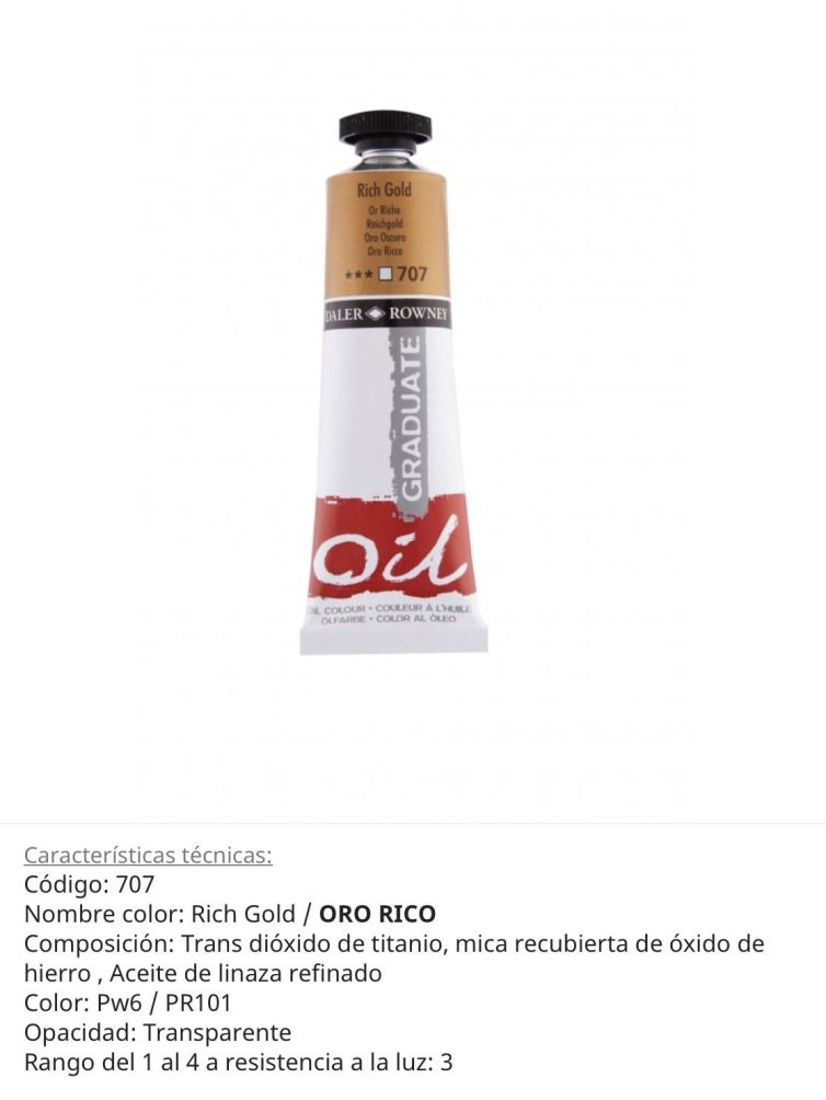 Pintura óleo Rich Gold/ Oro Rico , 707, 38 ml , Graduate, Daler Rowney
