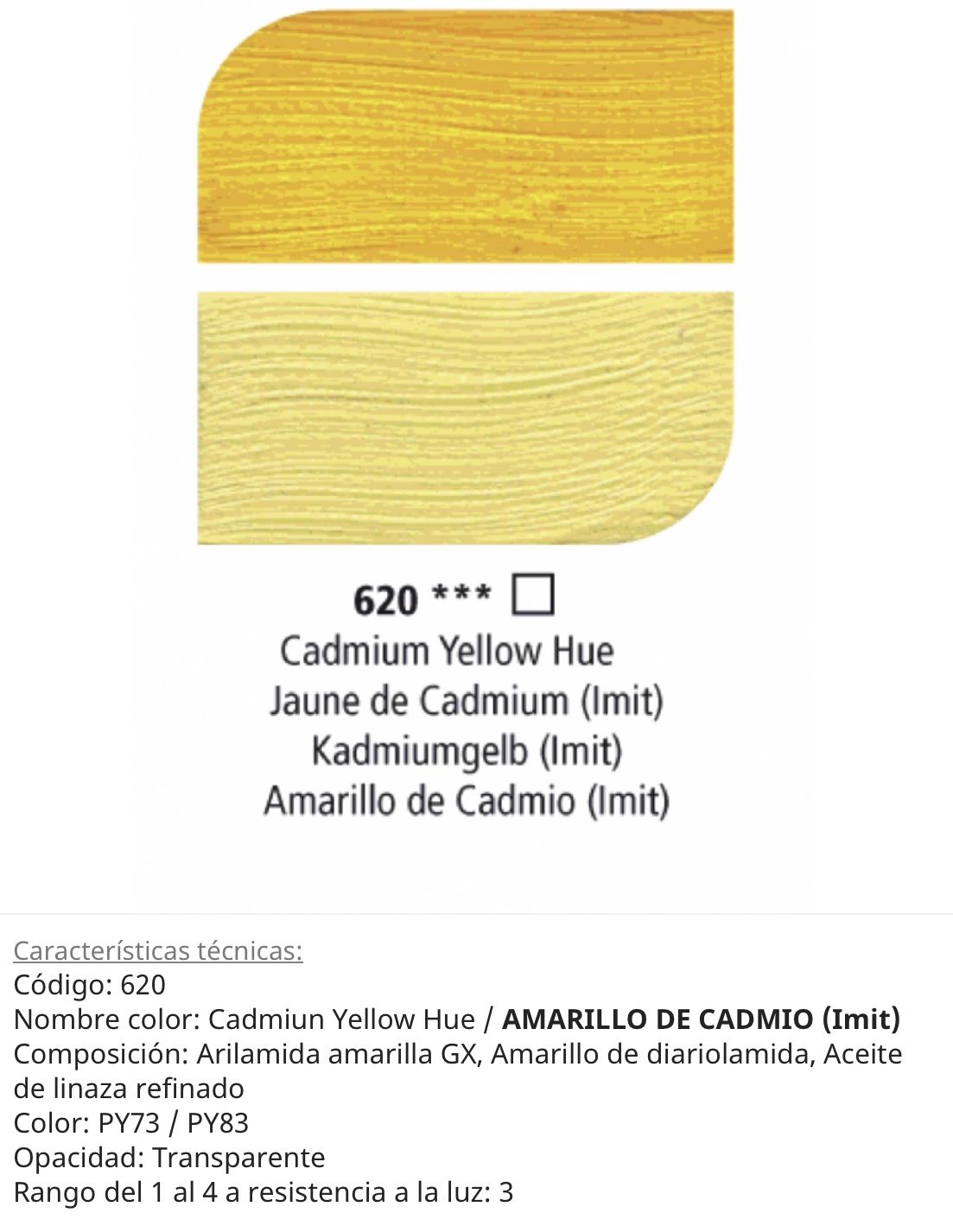 Pintura Óleo Cadmiun Yellow Hue/ Amarillo de Cadmio ( imit) 620, 38 ml , Graduate Oil, Daler Rowney