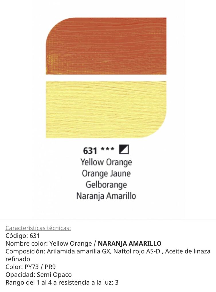 Pintura óleo Yellow Orange/ Naranja Amarillo, 631, 38 ml , Graduate Oil, Daler Rowney