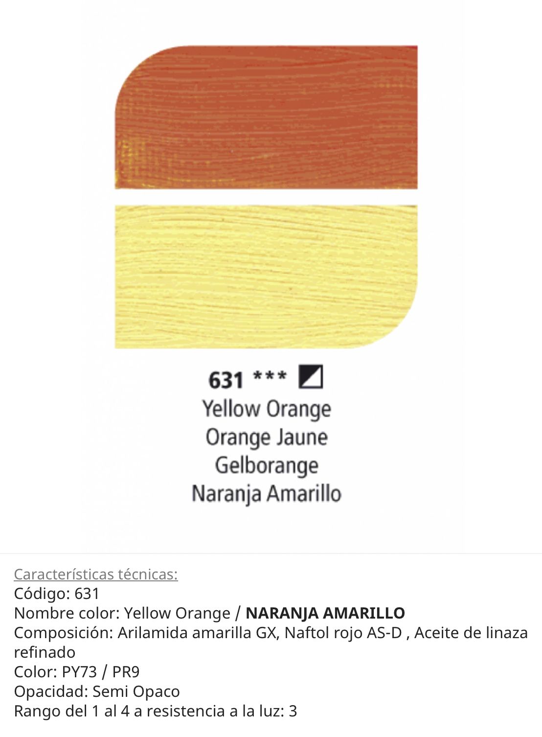 Pintura óleo Yellow Orange/ Naranja Amarillo, 631, 38 ml , Graduate Oil, Daler Rowney
