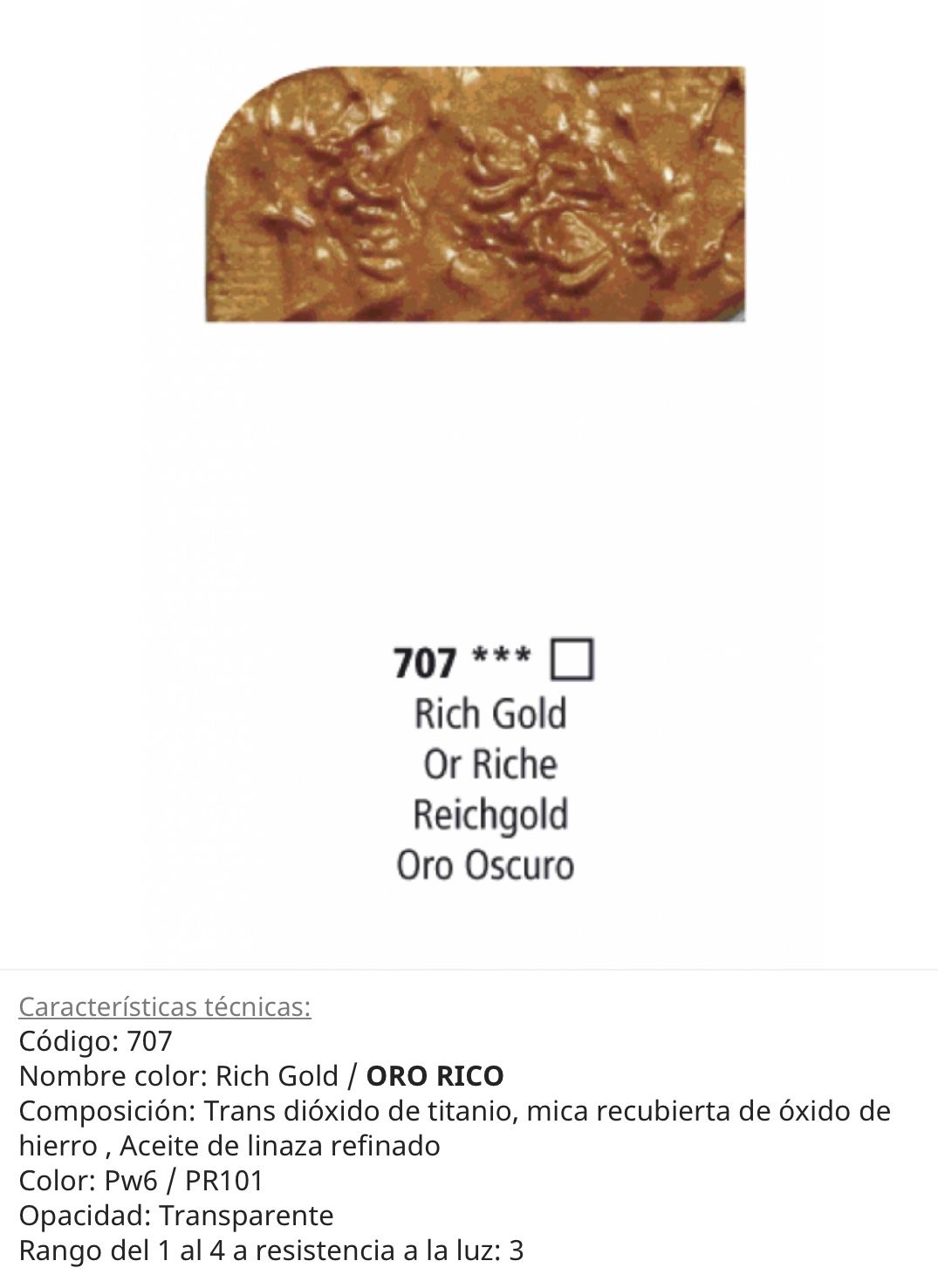 Pintura óleo Rich Gold/ Oro Rico , 707, 38 ml , Graduate, Daler Rowney