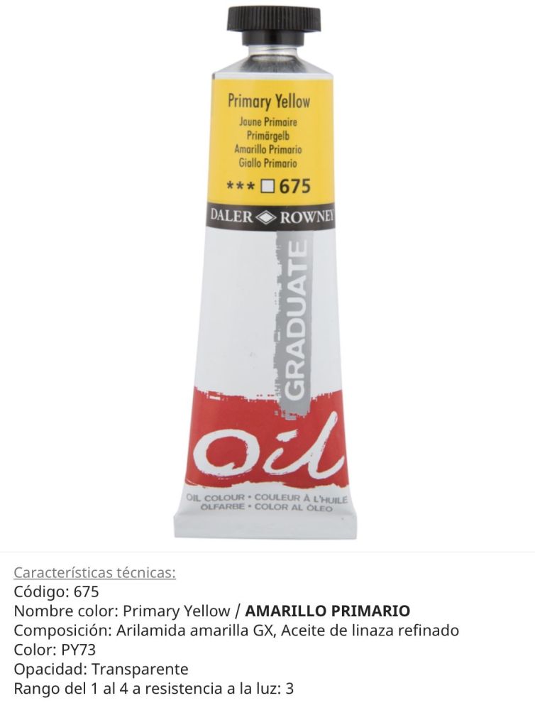 Pintura óleo Primary Yellow/ Amarillo Primario, 675, 38 ml , Graduate, Daler Rowney