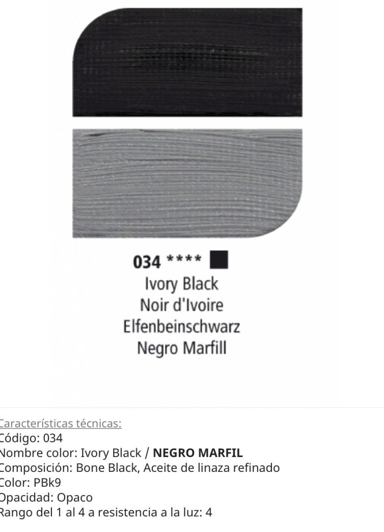 Pintura óleo Ivory Black/negro marfil , 034, 38 ml , Graduate Oil, Daler Rowney