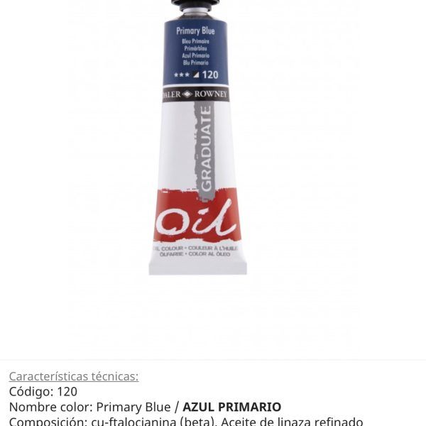 Pintura óleo Primary Azul/ Azul Primario, 120, 38 ml, Graduate Oil, Daler Rowney