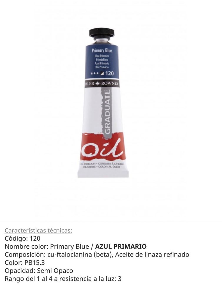 Pintura óleo Primary Azul/ Azul Primario, 120, 38 ml, Graduate Oil, Daler Rowney