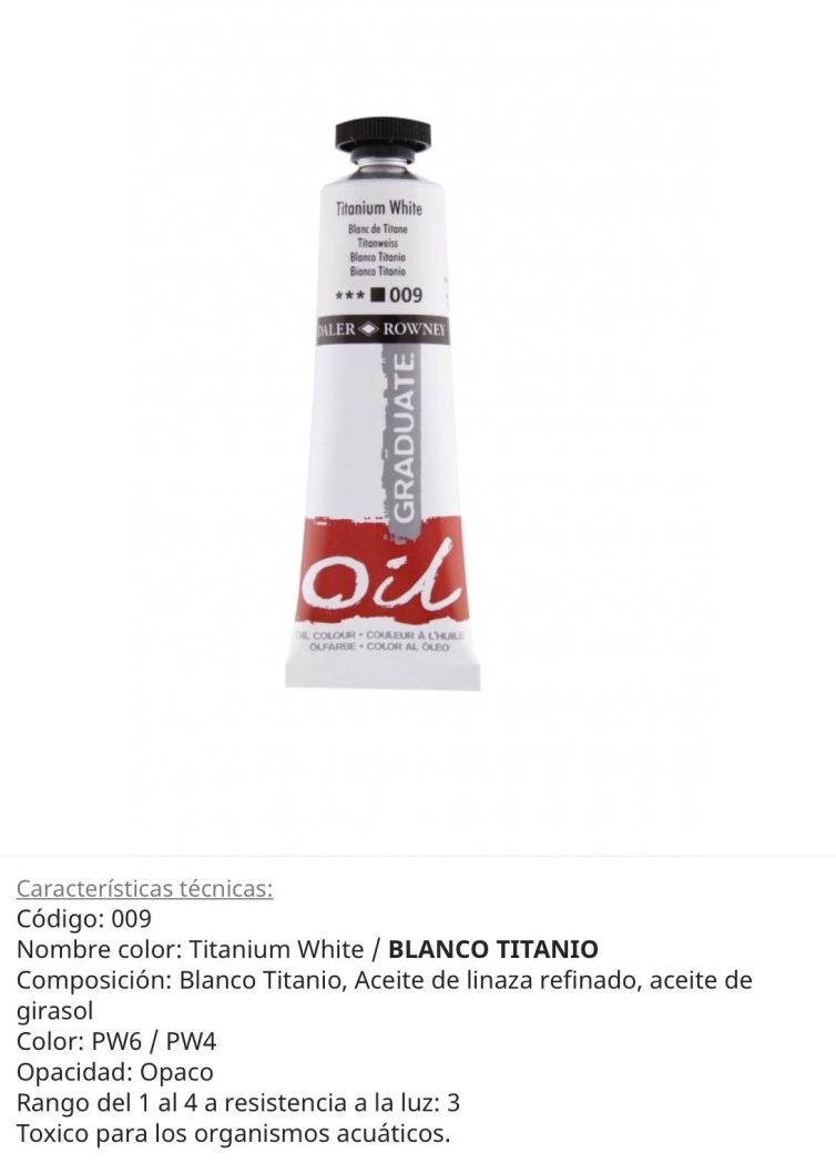 Pintura al óleo Titanium white/ blanco titanio, 009 , 38 ml , Daler Rowney