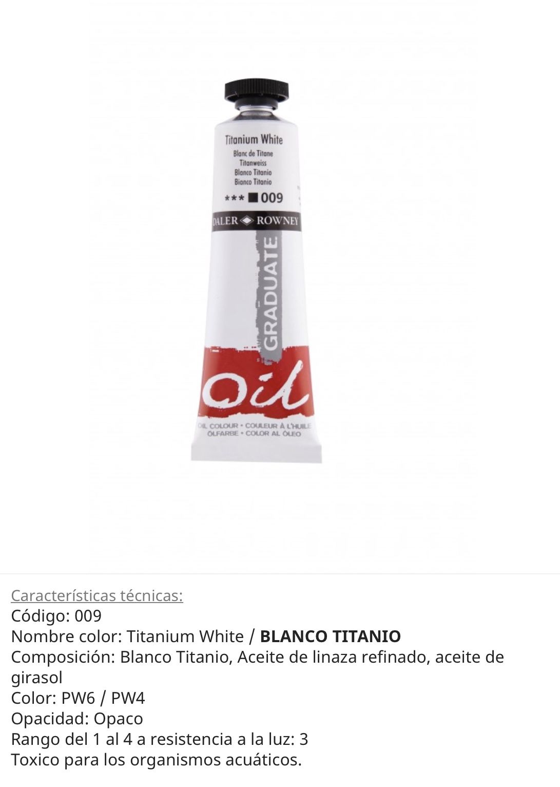 Pintura al óleo Titanium white/ blanco titanio, 009 , 38 ml , Daler Rowney