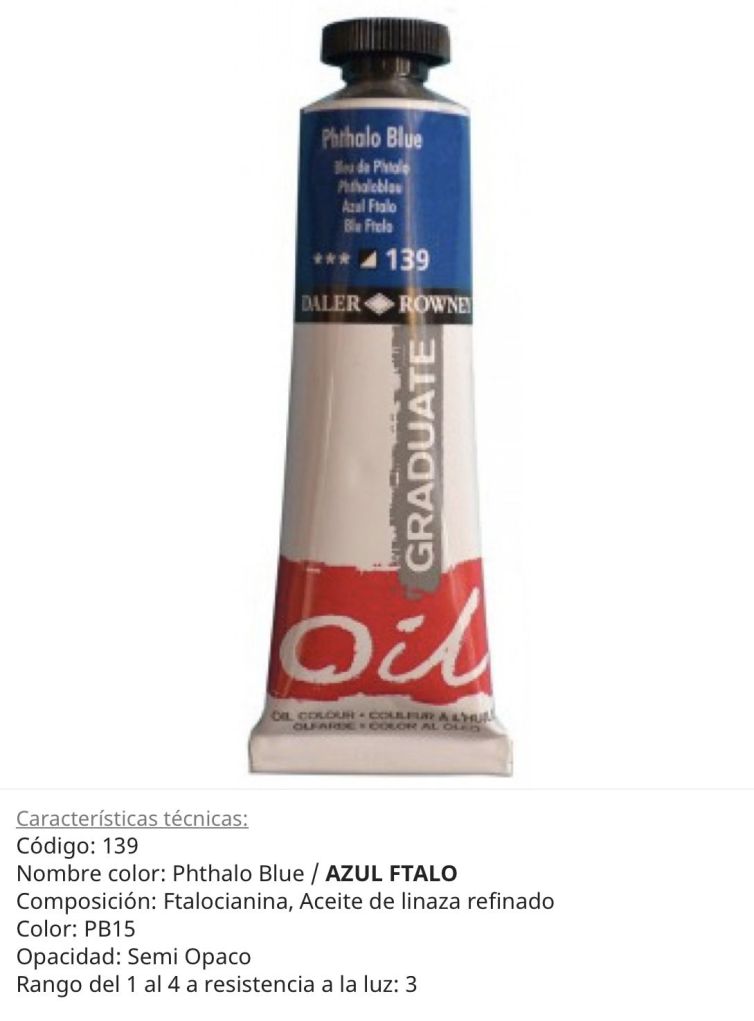 Pintura óleo , Phathalo Blue/ Azul Fthalo, 139, 38 ml , Graduate Oil, Daler Rowney