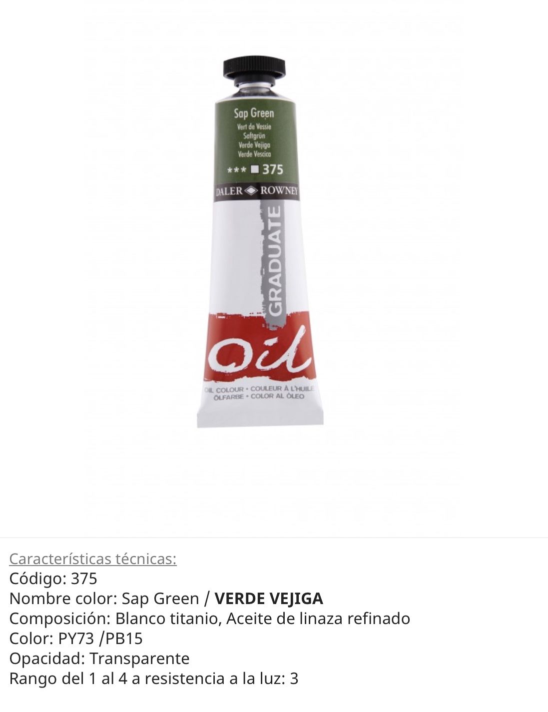 Pintura óleo, Sap Green/verde vejiga, 375, 38 ml, Graduate Oil , Daler Rowney