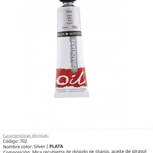 Pintura óleo Silver/ plata , 702, 38 ml , Graduate, Daler Rowney