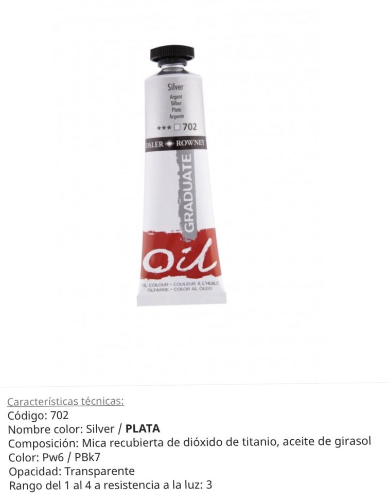 Pintura óleo Silver/ plata , 702, 38 ml , Graduate, Daler Rowney