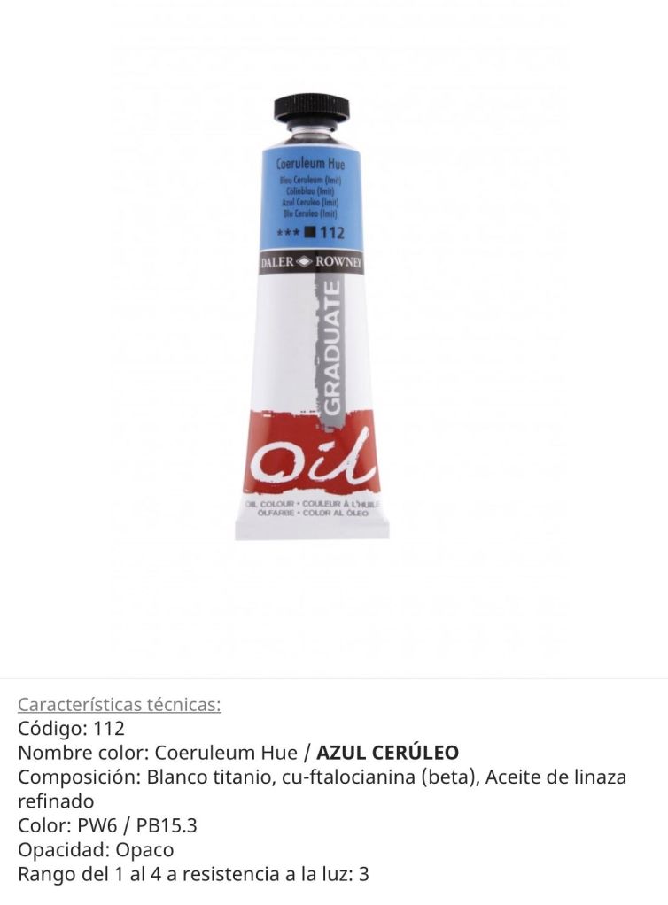 Pintura óleo, Coeruleum Hue / Azul Ceruleo, 112, 38 ml , Daler Rowney