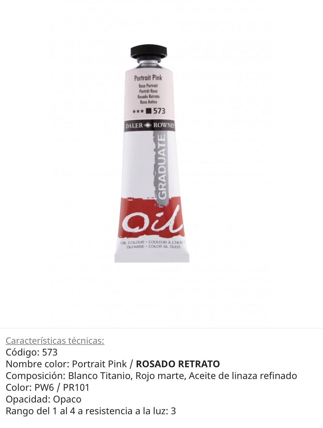 Pintura óleo Portrait Pink/ Rosado Retrato, 573, 38 ml, Graduate Oil, Daler Rowney