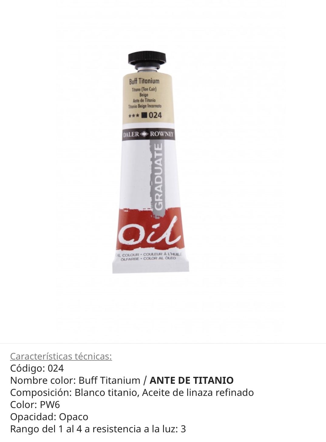 Pintura óleo Buff Titanium /Ante de Titanio 024, 38 ml ,Graduate, Daler Rowney
