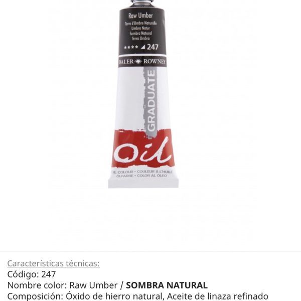 Pintura óleo Raw Umber/Sombra Natural , 247, 38 ml , Graduate Oil, Daler Rowney