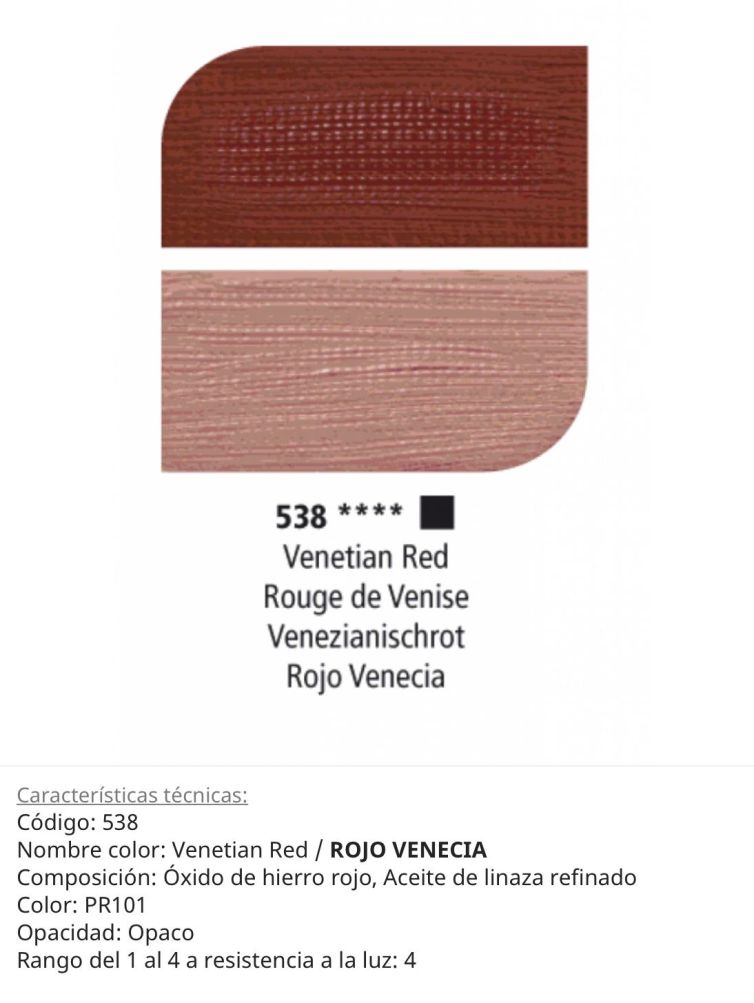 Pintura óleo Venetian Red/ Rojo Venecia, 538, 38 ml , Graduate Oil, Daler Rowney