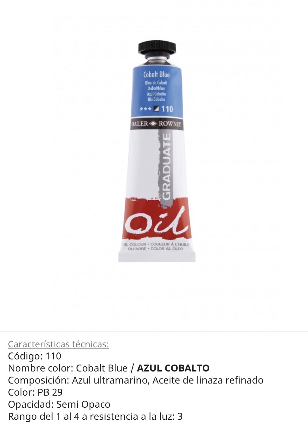 Pintura óleo, Cobalt Blue/azul cobalto, 110 , 38 ml , Daler Rowney