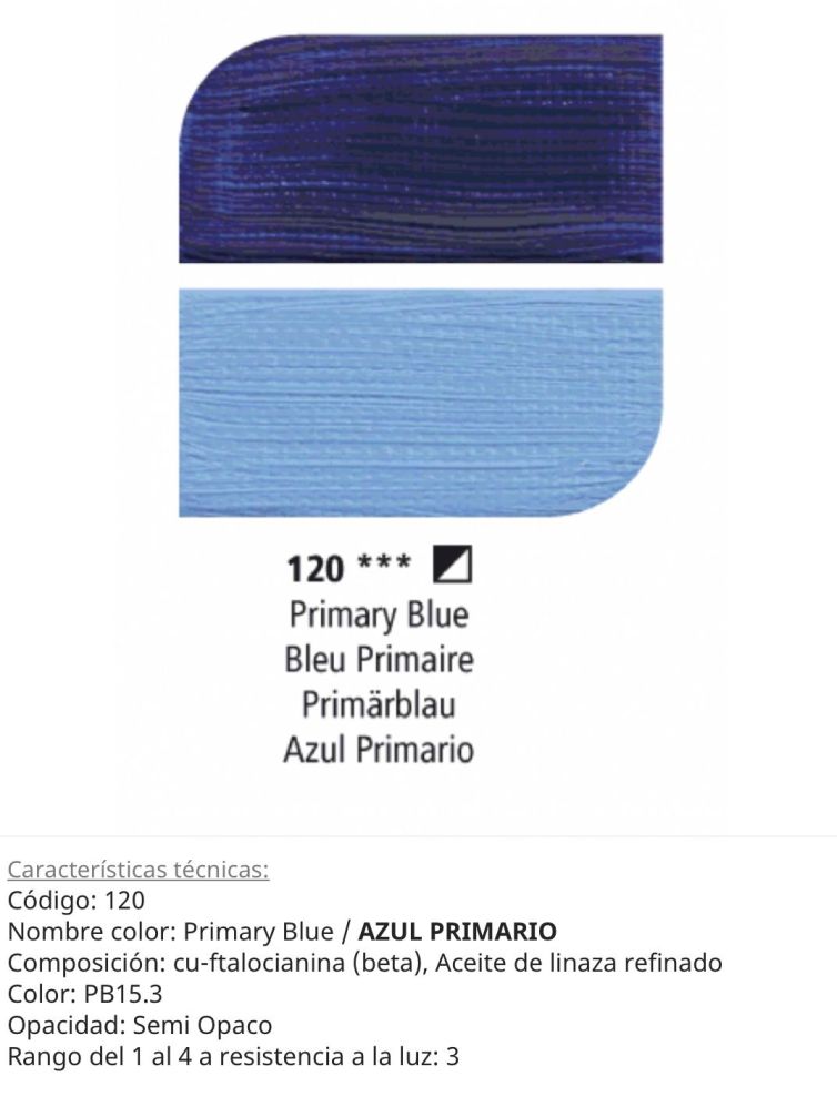 Pintura óleo Primary Azul/ Azul Primario, 120, 38 ml, Graduate Oil, Daler Rowney
