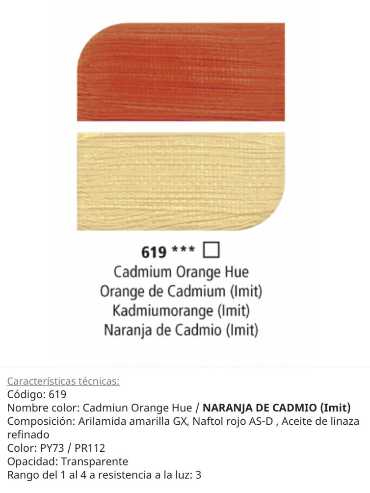 Pintura óleo Cadmiun Orange / Naranja de Cadmio ( imit) ,619, 38 ml , Graduate Oil, Daler Rowney
