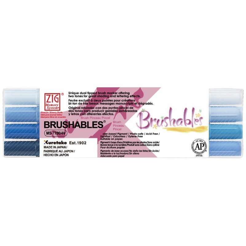 Set 4 Rotuladores Bicolor 2 puntas Brushables Azules