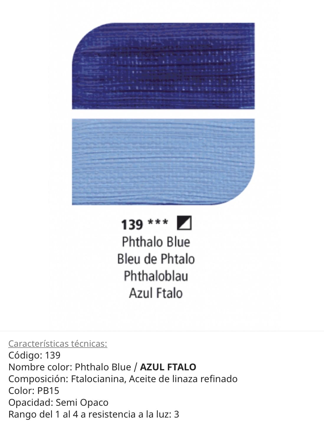 Pintura óleo , Phathalo Blue/ Azul Fthalo, 139, 38 ml , Graduate Oil, Daler Rowney