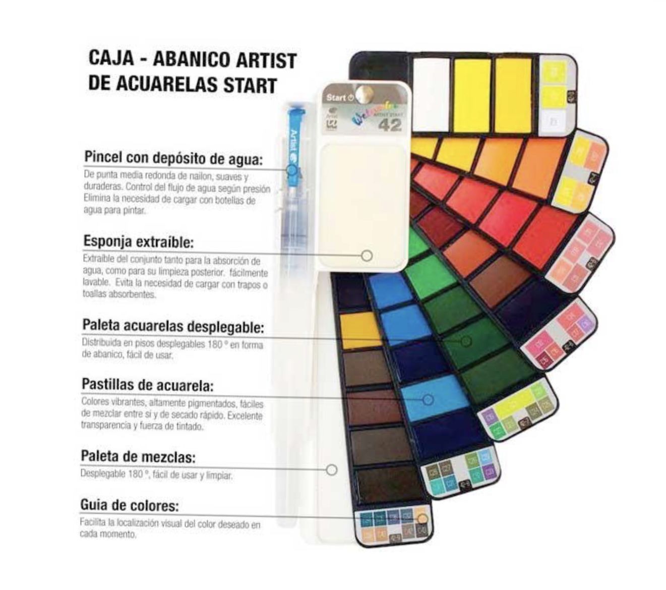 Caja – abanico de acuarela 42 colores Start