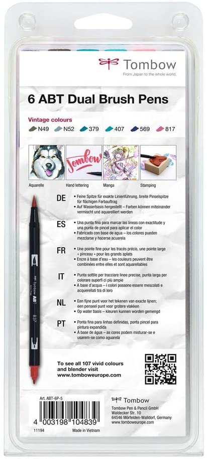 Tombow 6 ABT Dual Brush Pens – Vintage Colours