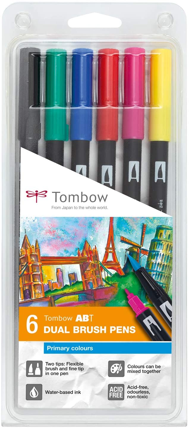 Tombow 6 ABT Dual Brush Pens – Primary Colors