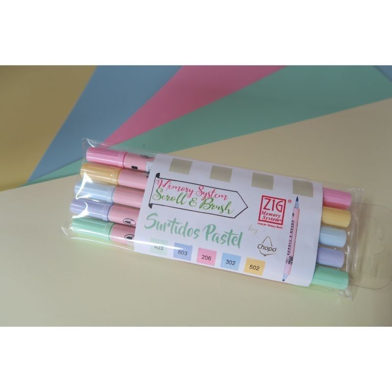 Set 5 Rotuladores Scroll & Brush 2 Puntas Pastel