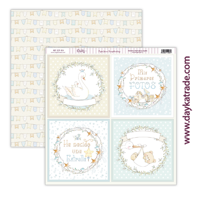 Papel scrap bebé niño – colección “Ha nacido una estrella” Art.-Nr. SCP-454