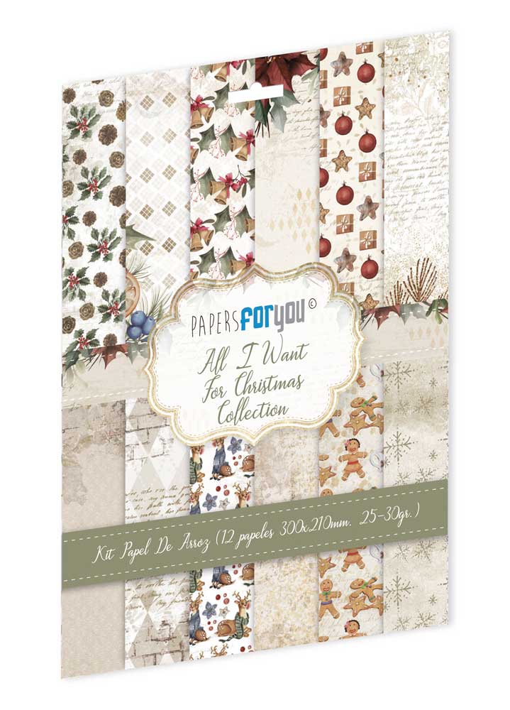 Colección 12 Papeles Arroz A4 – All I Want for Christmas Art.-Nr. PFY-10864