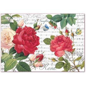 Papel de Arroz cm. 48x33 - Red roses and music