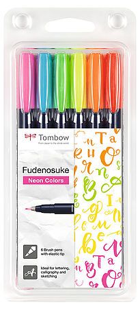 Tombow 6 Fudenosuke Punta Flexible Neon Art.-Nr. WS-BH-6P